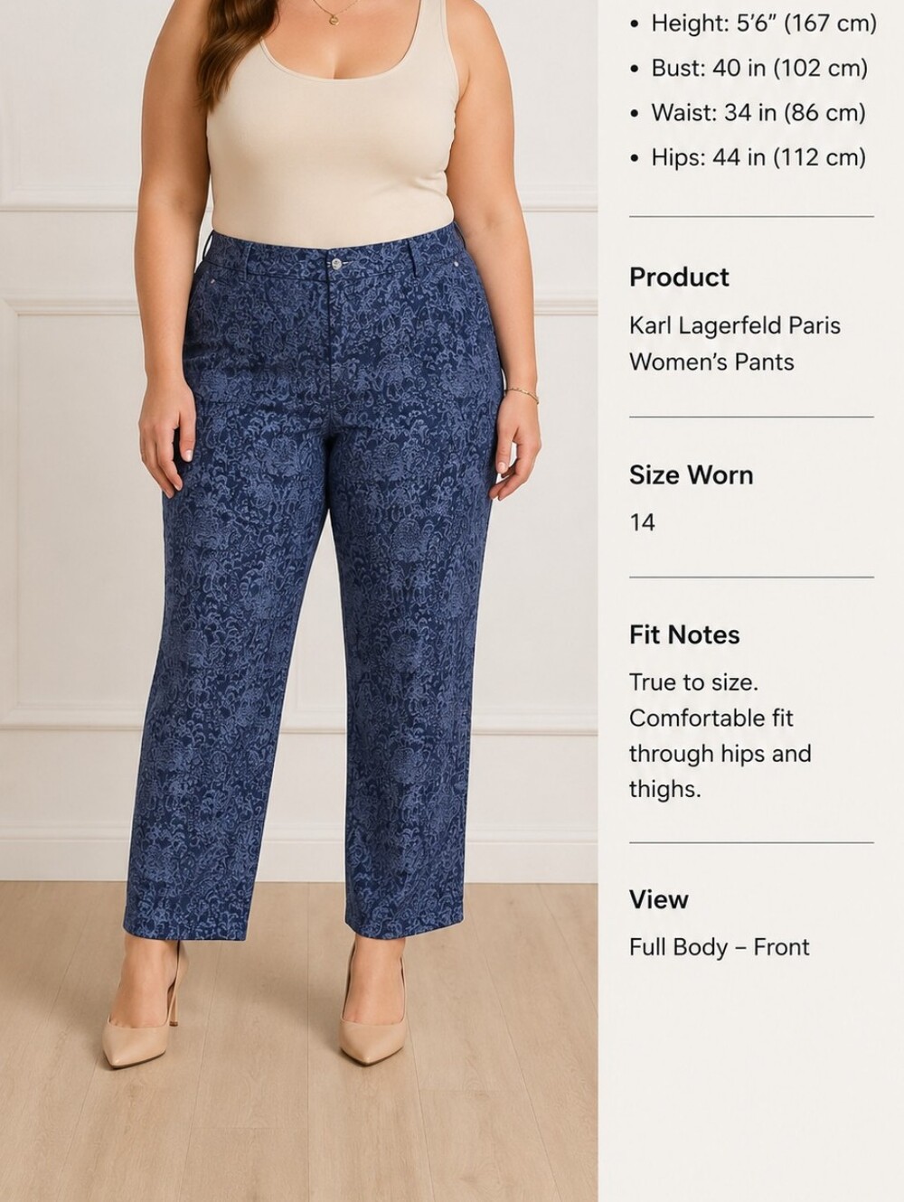 Karl Lagerfeld Paris Women’s Blue Jacquard Wide-Leg Pants Chic Designer Size 14